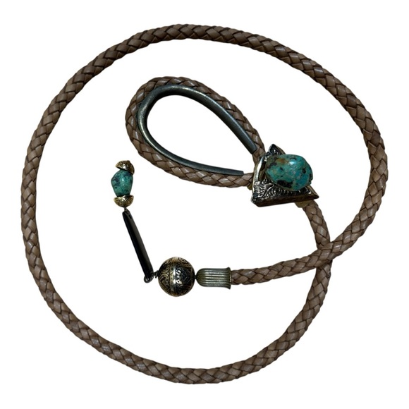 Braided Tan Belt with Turquoise and‎ Brass